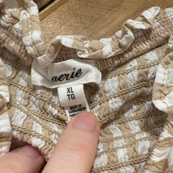 Aerie Striped Beige Peasant Cropped Blouse - Women Tops XL - Picture 2 of 6